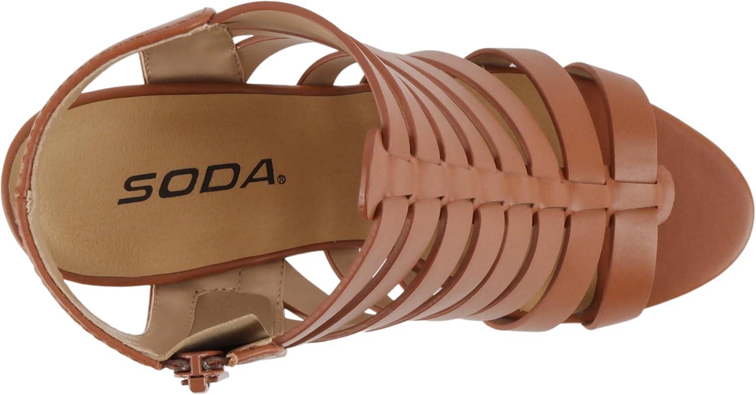 imageSoda Molten  Women Round Toe Open Back Gladiator Low Heel Sandal with Side ZipperMid Tan Pu