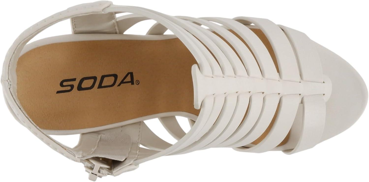 imageSoda Molten  Women Round Toe Open Back Gladiator Low Heel Sandal with Side ZipperOff White Pu