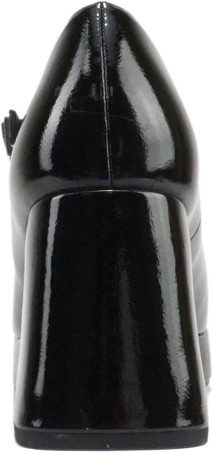 imageSoda NOSTA  Women Square Toe Mary Jane Platform High Chunky Flare Heel Pump Shoe with Adjustable Ankle StrapBlack Patent