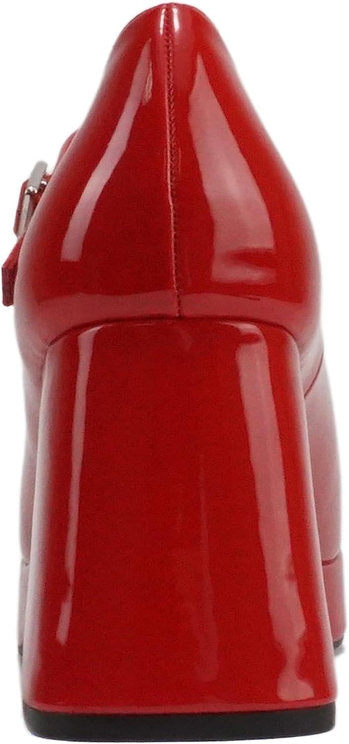 imageSoda NOSTA  Women Square Toe Mary Jane Platform High Chunky Flare Heel Pump Shoe with Adjustable Ankle StrapLipstick Red Patent