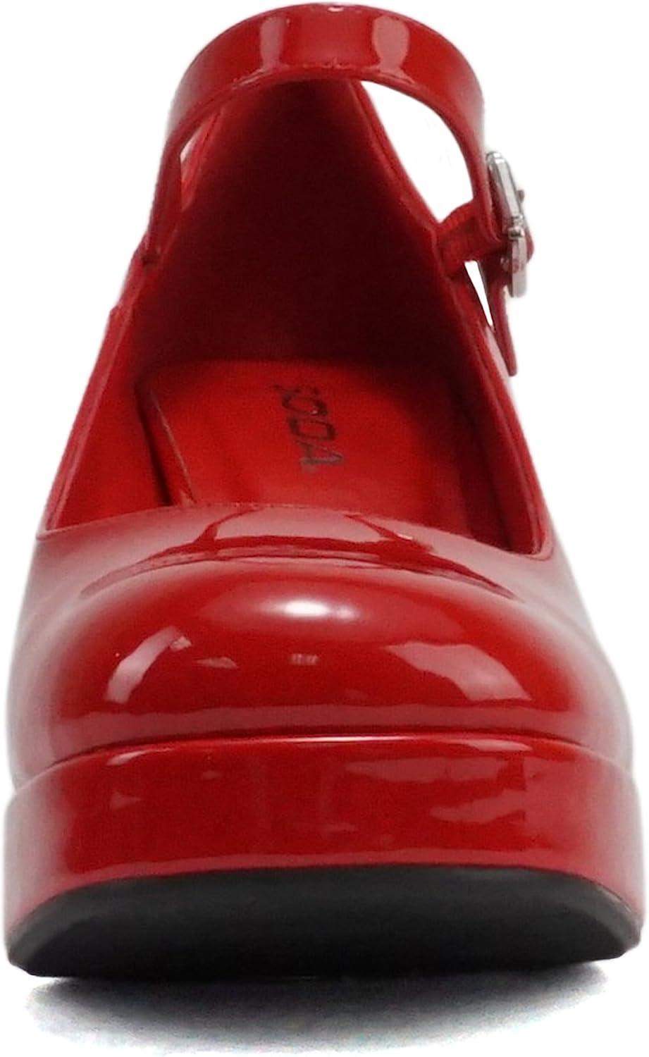 imageSoda NOSTA  Women Square Toe Mary Jane Platform High Chunky Flare Heel Pump Shoe with Adjustable Ankle StrapLipstick Red Patent