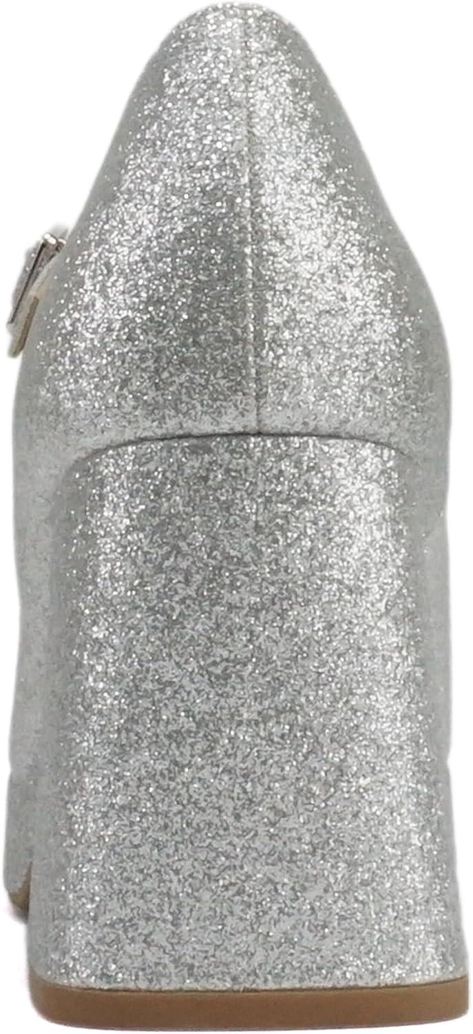 imageSoda NOSTA  Women Square Toe Mary Jane Platform High Chunky Flare Heel Pump Shoe with Adjustable Ankle StrapSilver Glitter