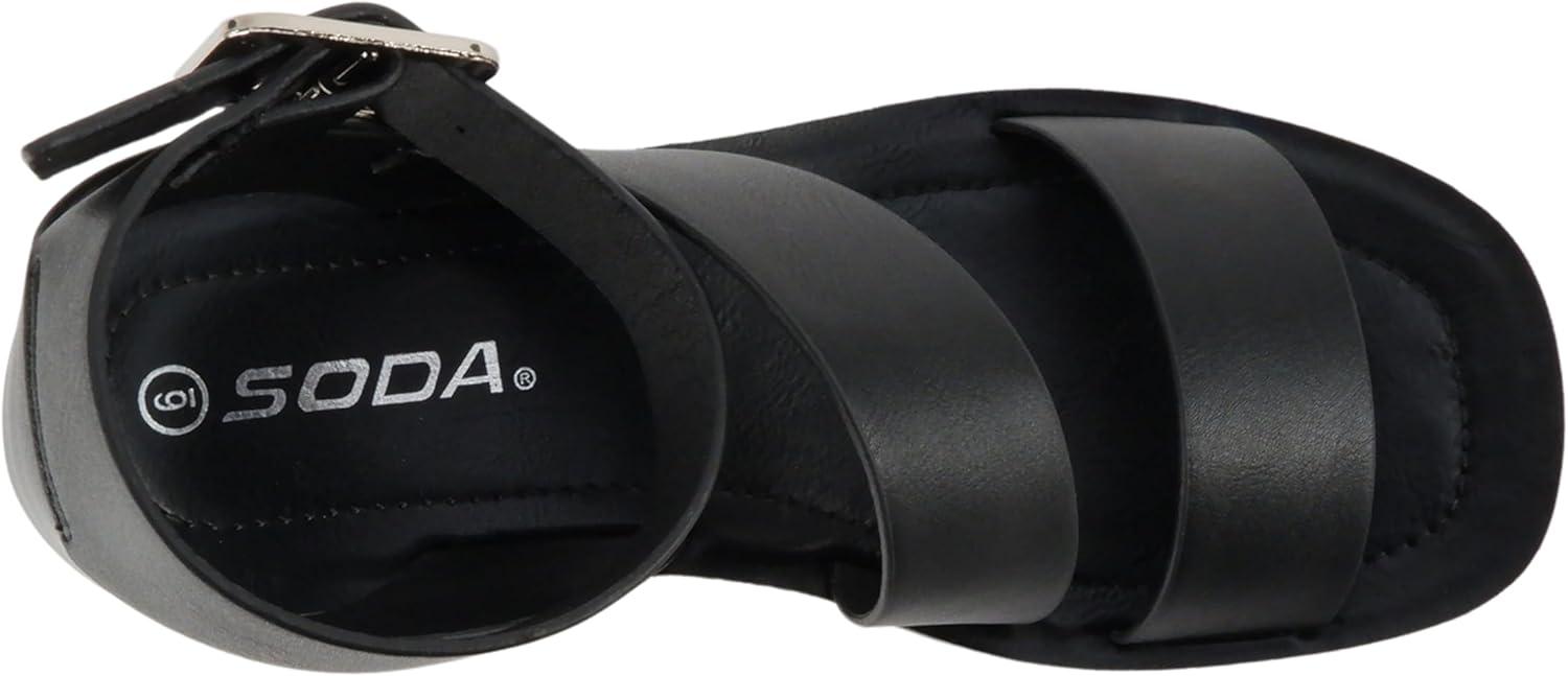 imageSoda Newday  Women Square Toe Multi Strap Low Heel Wedge Sandal with Adjustable Ankle StrapBlack Pu