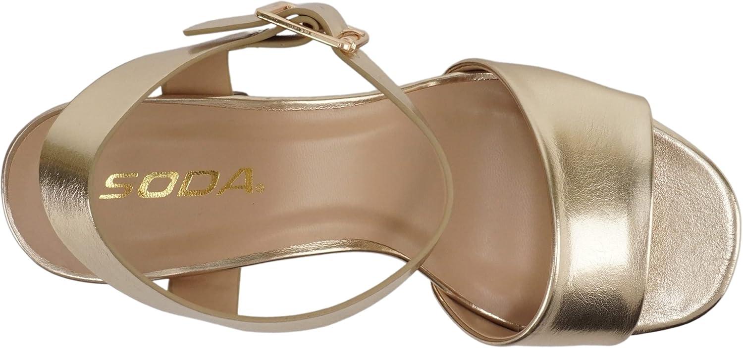 imageSoda OPTIONS  Women Open Square Toe Single Band Ankle Strap Buckle Platform High Heel SandalGold Metallic Pu