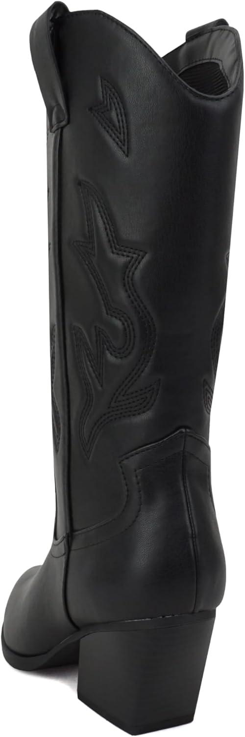 imageSoda Orville  Women Western Cowboy Stitched Pointe Toe Heel Ankle Mid Shaft Fashion BootsBlack Pu