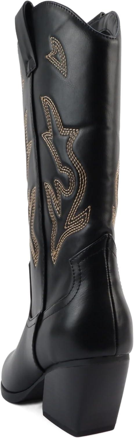imageSoda Orville  Women Western Cowboy Stitched Pointe Toe Heel Ankle Mid Shaft Fashion BootsBlack PuTan