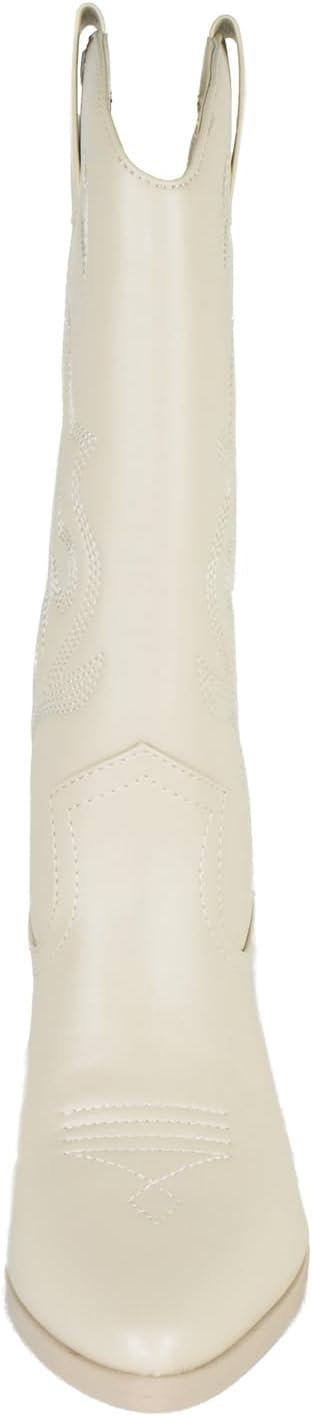 imageSoda Orville  Women Western Cowboy Stitched Pointe Toe Heel Ankle Mid Shaft Fashion BootsBone