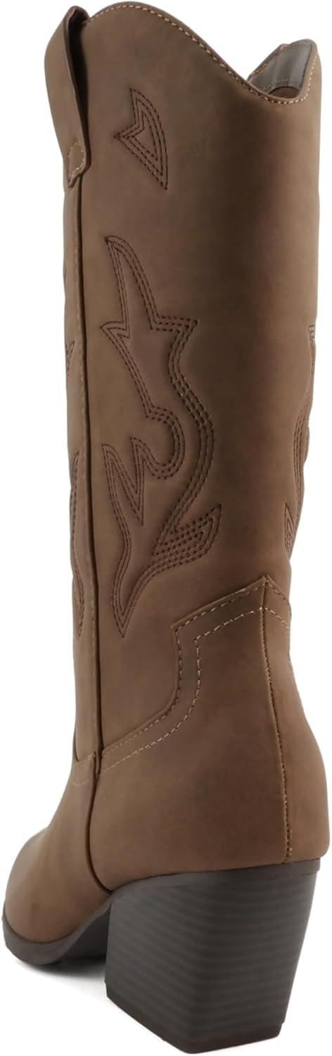 imageSoda Orville  Women Western Cowboy Stitched Pointe Toe Heel Ankle Mid Shaft Fashion BootsBrown Nubuck