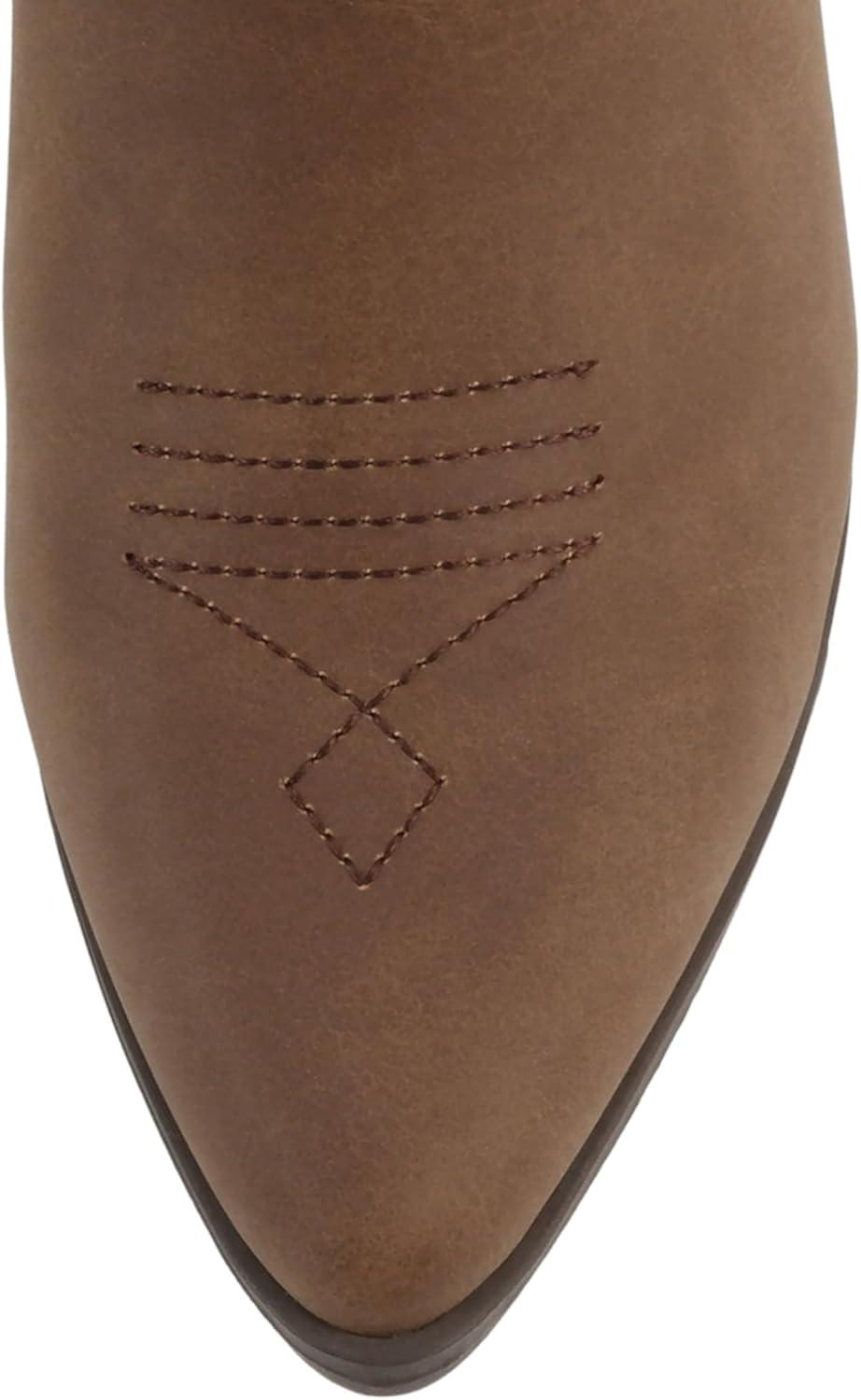 imageSoda Orville  Women Western Cowboy Stitched Pointe Toe Heel Ankle Mid Shaft Fashion BootsBrown Nubuck