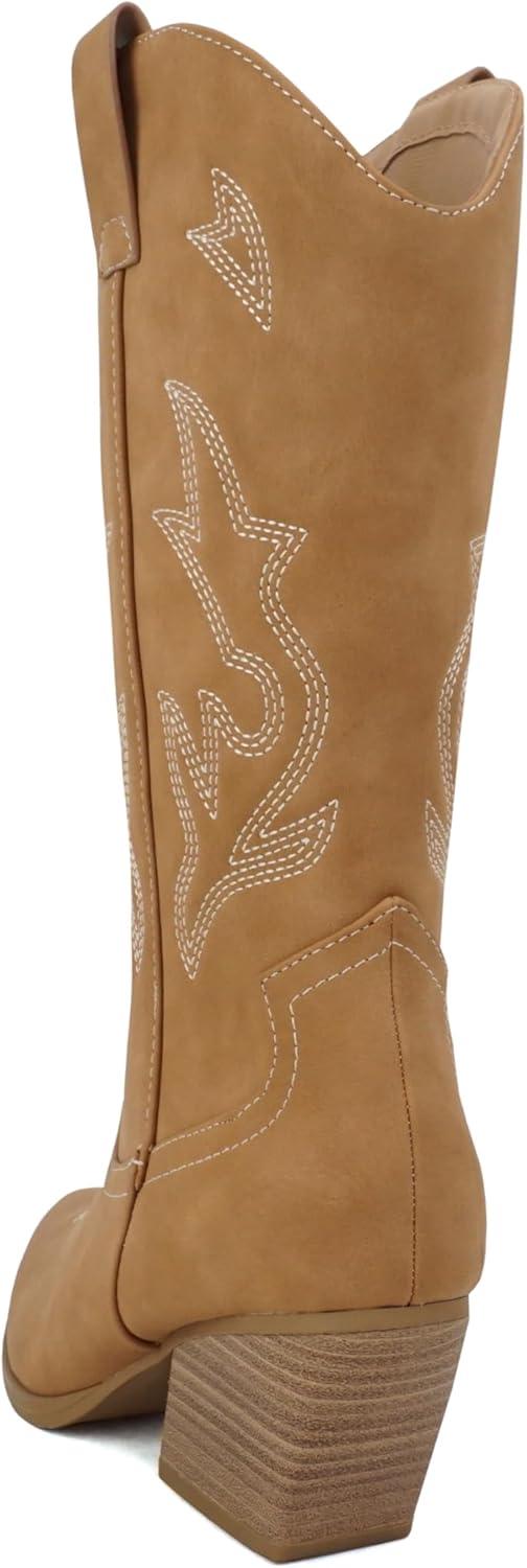 imageSoda Orville  Women Western Cowboy Stitched Pointe Toe Heel Ankle Mid Shaft Fashion BootsCoffee Nubuck