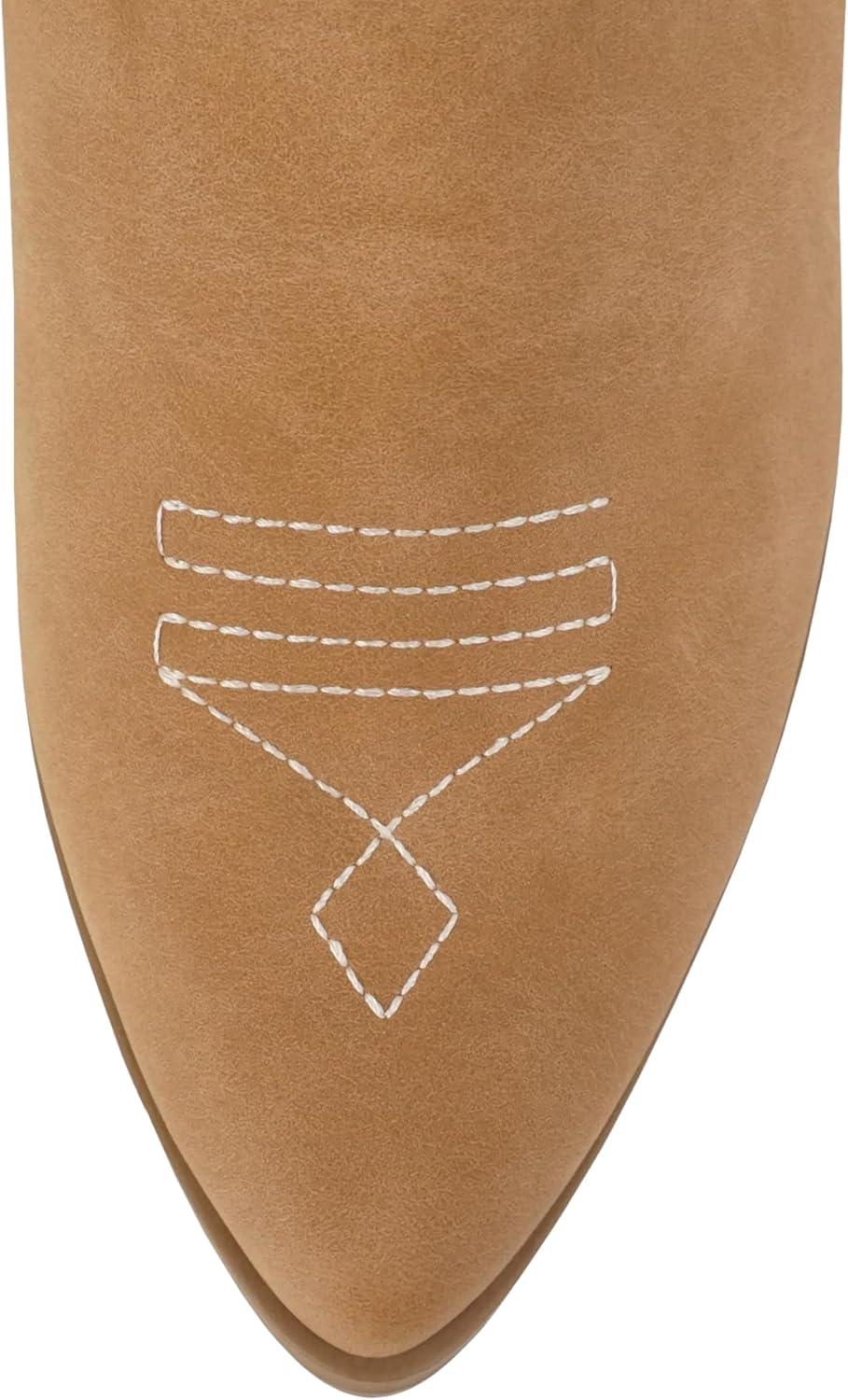 imageSoda Orville  Women Western Cowboy Stitched Pointe Toe Heel Ankle Mid Shaft Fashion BootsCoffee Nubuck