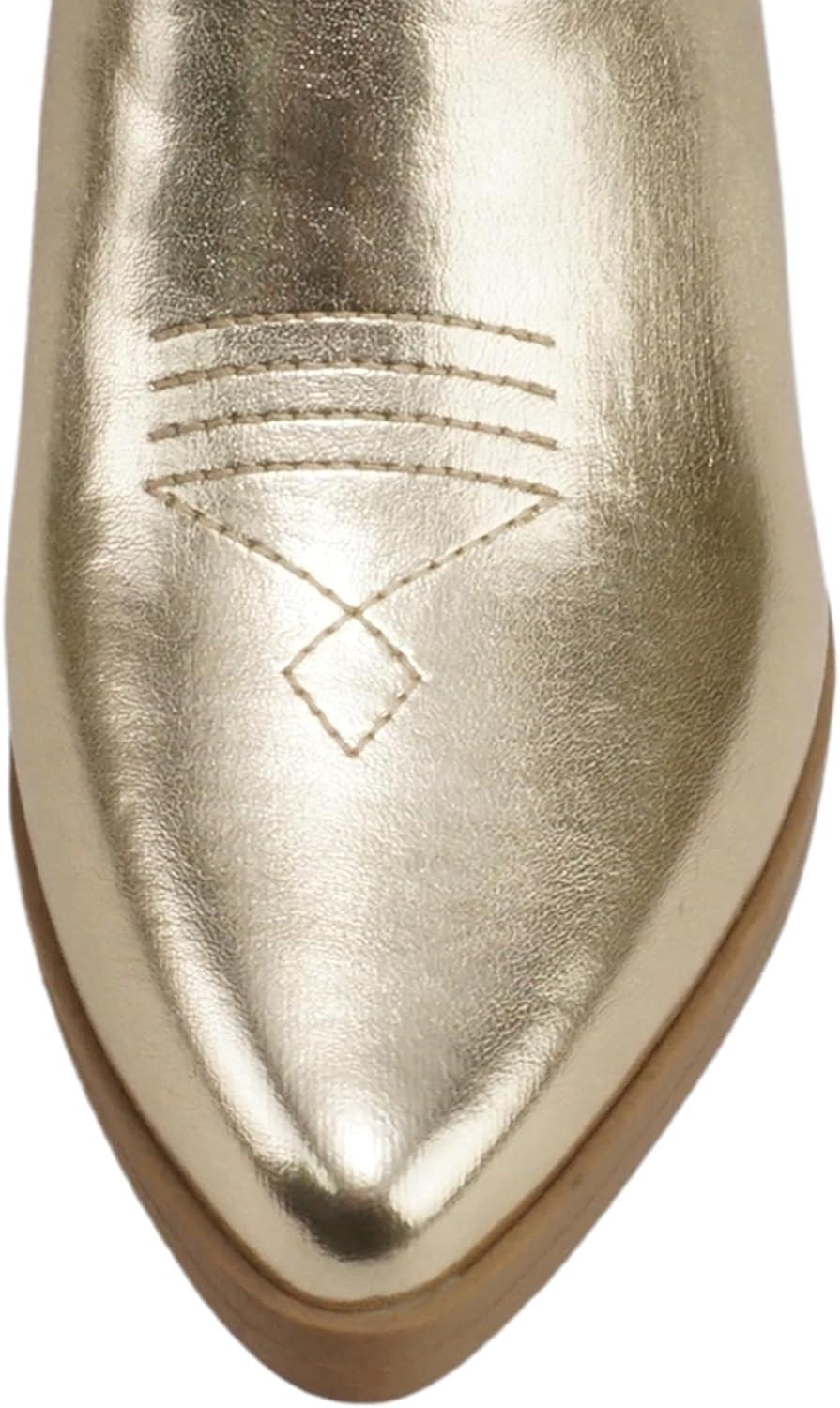 imageSoda Orville  Women Western Cowboy Stitched Pointe Toe Heel Ankle Mid Shaft Fashion BootsDark Gold