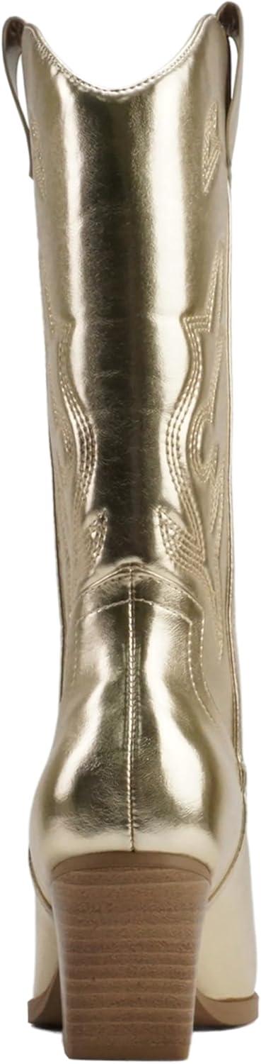 imageSoda Orville  Women Western Cowboy Stitched Pointe Toe Heel Ankle Mid Shaft Fashion BootsDark Gold