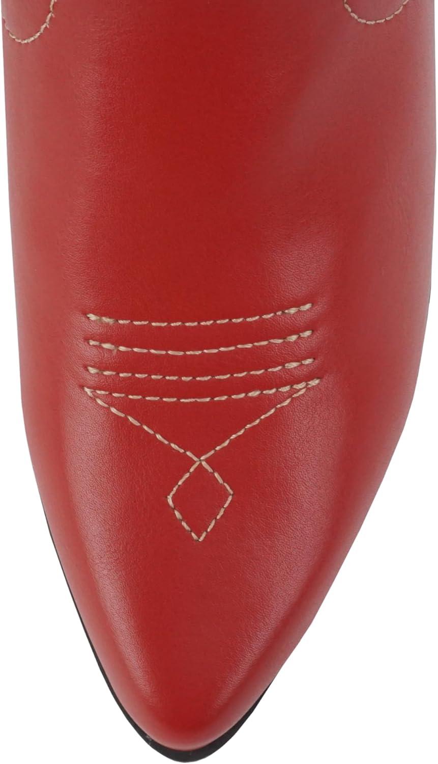 imageSoda Orville  Women Western Cowboy Stitched Pointe Toe Heel Ankle Mid Shaft Fashion BootsRed Pu