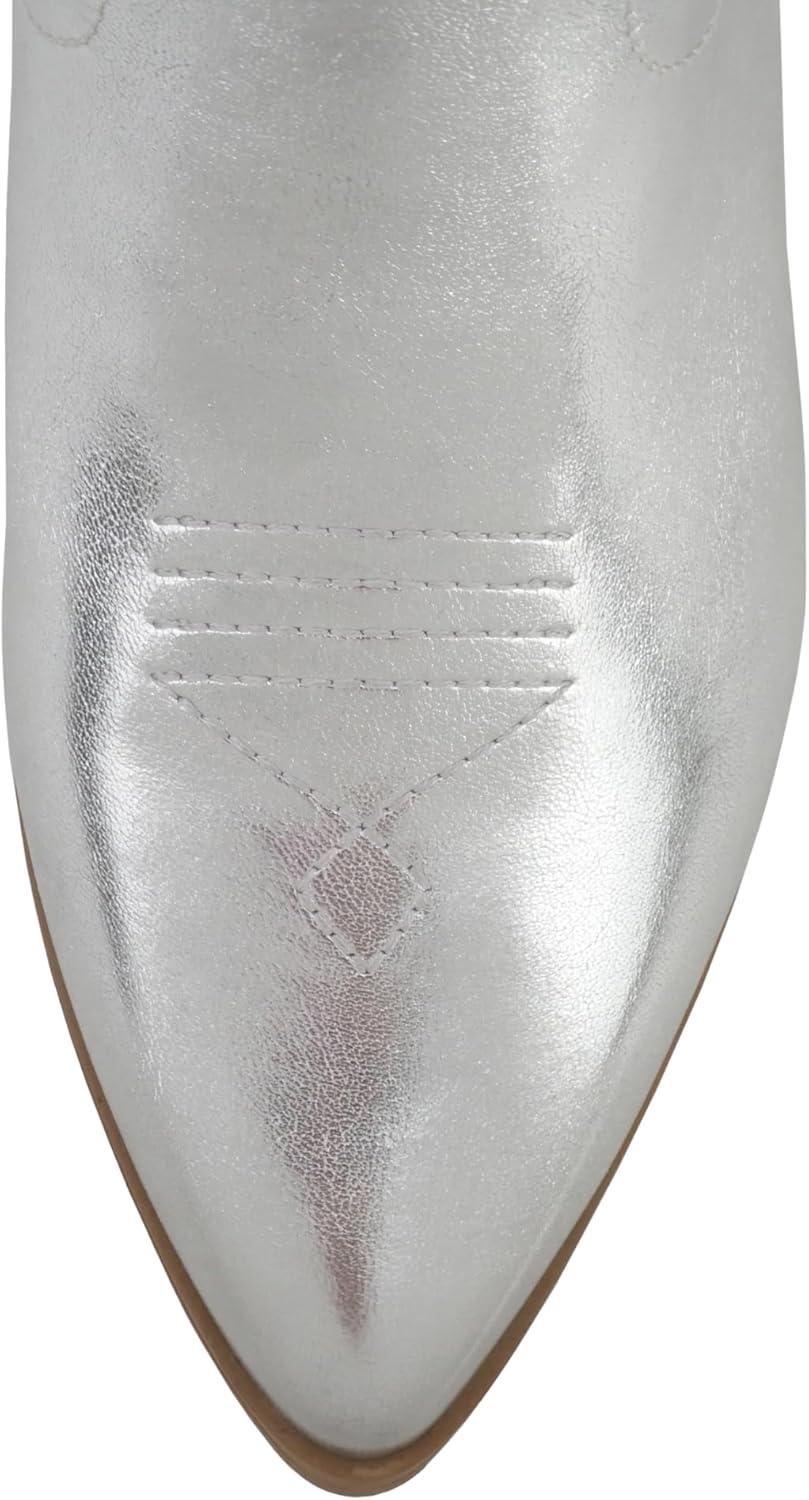 imageSoda Orville  Women Western Cowboy Stitched Pointe Toe Heel Ankle Mid Shaft Fashion BootsSilver