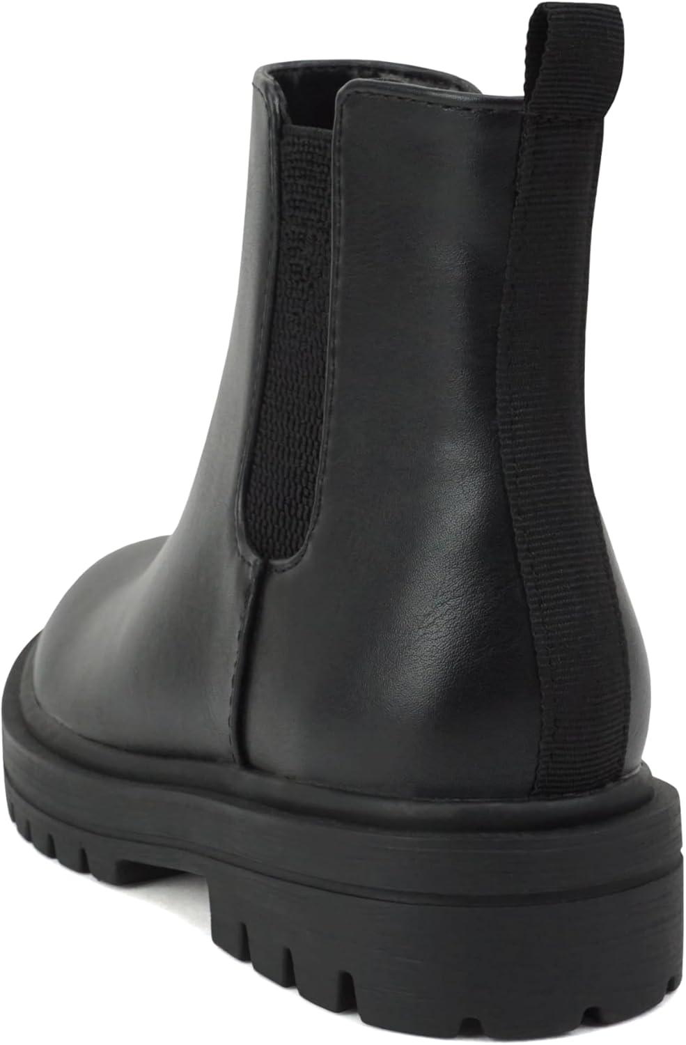 imageSoda PILOT2  Little KidsChildrenGirls Lug Sole Elastic Gore Low Heel Chelsea Fashion Ankle Bootie wSide ZipperBlack Pu