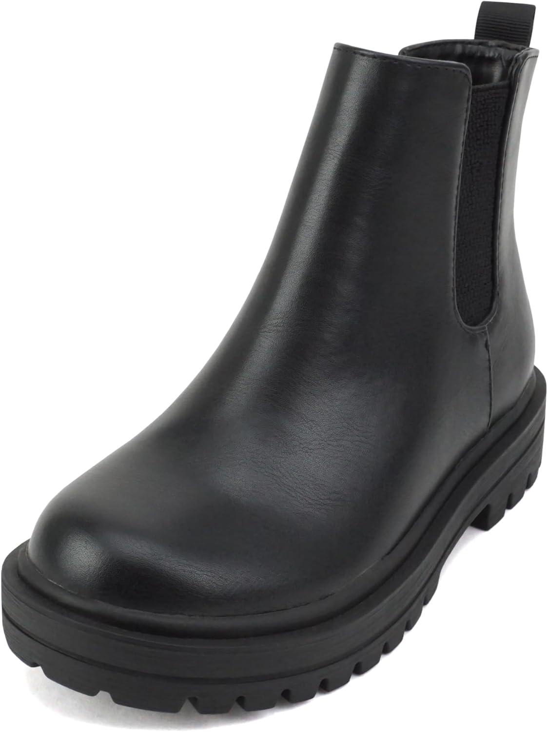 imageSoda PILOT2  Little KidsChildrenGirls Lug Sole Elastic Gore Low Heel Chelsea Fashion Ankle Bootie wSide ZipperBlack Pu