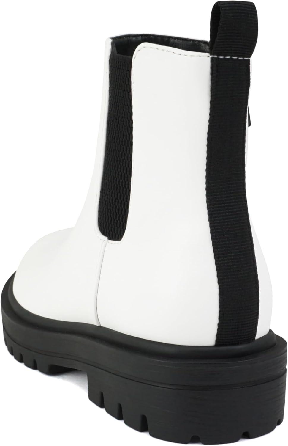 imageSoda PILOT2  Little KidsChildrenGirls Lug Sole Elastic Gore Low Heel Chelsea Fashion Ankle Bootie wSide ZipperWhite Pu