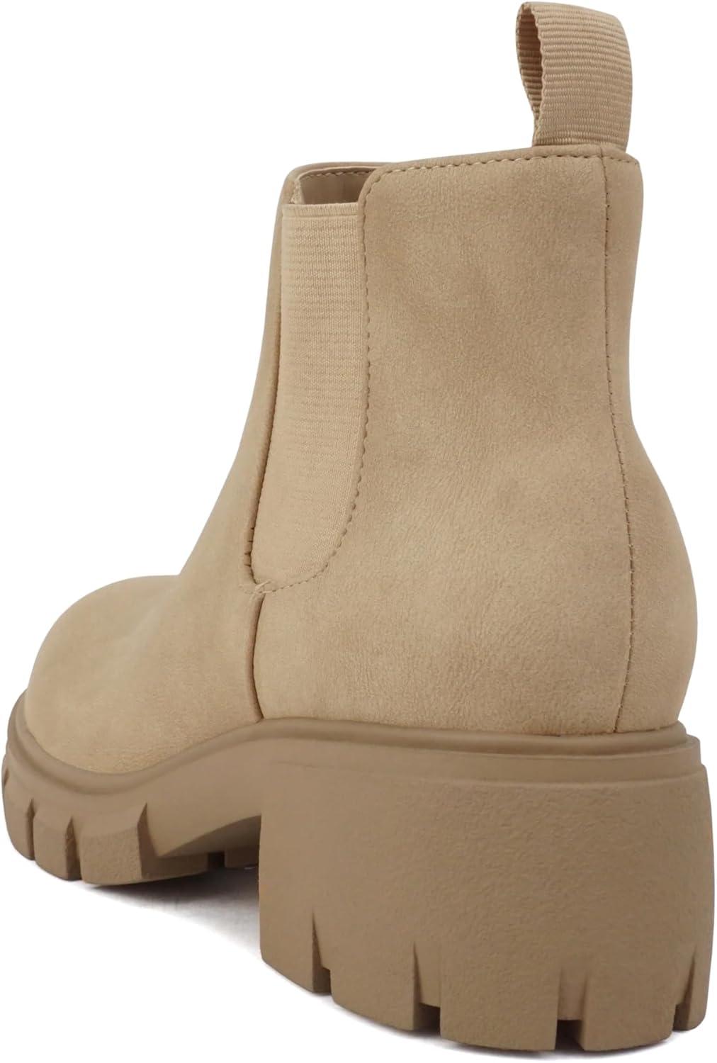 imageSoda PIONEER2 KidsGirlsChildren Lug Sole Low Heel Chelsea Fashion Ankle Bootie wDouble Elastic GoreBeige Nubuck