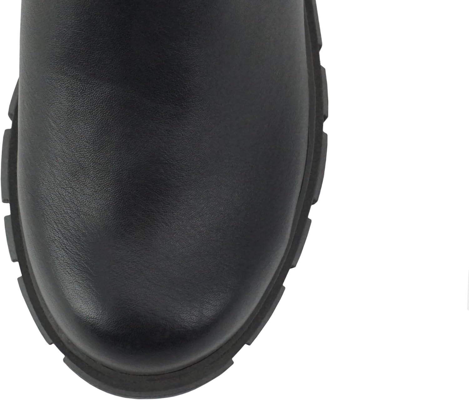 imageSoda PIONEER2 KidsGirlsChildren Lug Sole Low Heel Chelsea Fashion Ankle Bootie wDouble Elastic GoreBlack Pu