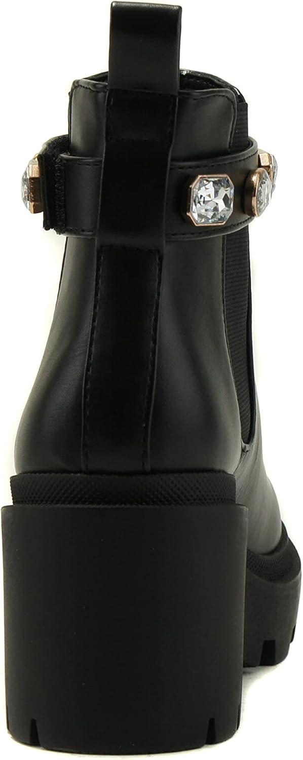 imageSoda PROFILE Women Lug Sole Mid Heel Chelsea Fashion Ankle Bootie wGleaming StudsBlack