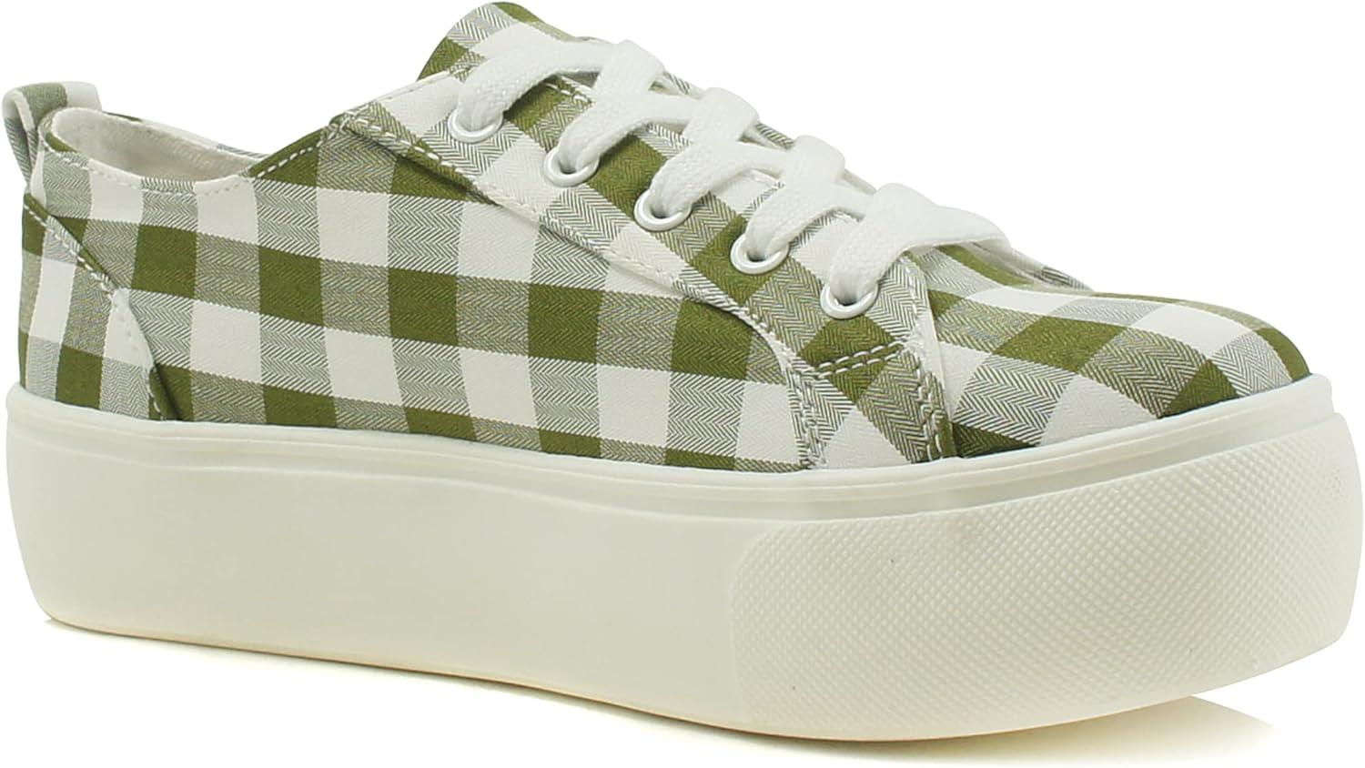 imageSoda Petal  Women Double Deck Bottom Sole Fashion Sneakers with Padded Comfortable SockGingham Khaki