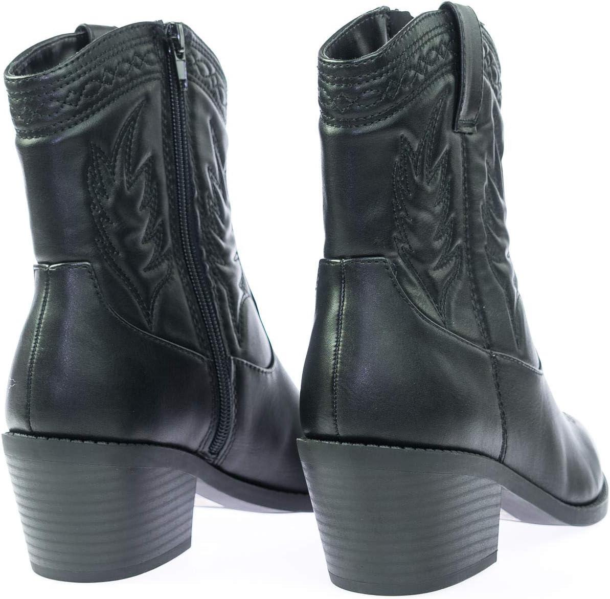 imageSoda Picotee Women Western Cowboy Cowgirl Stitched Ankle BootsBlack Pu
