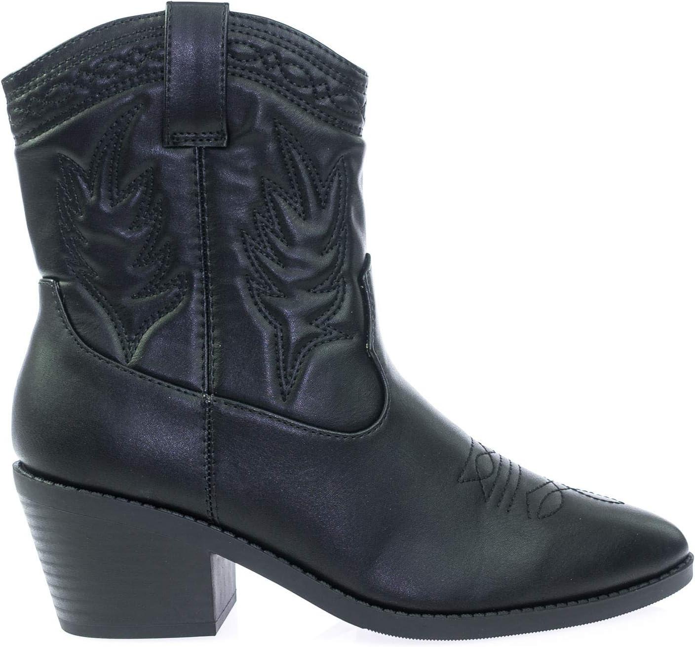 imageSoda Picotee Women Western Cowboy Cowgirl Stitched Ankle BootsBlack Pu
