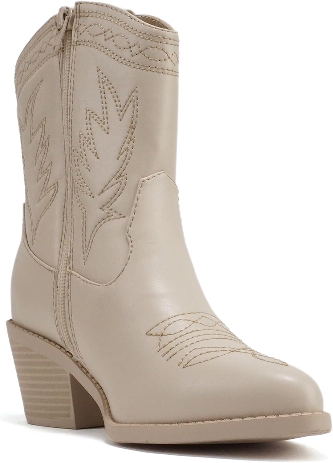 imageSoda Picotee Women Western Cowboy Cowgirl Stitched Ankle BootsBone Pu