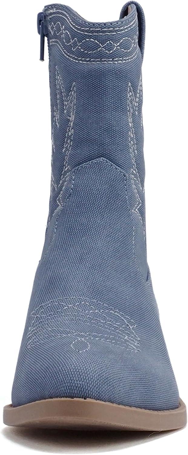 imageSoda Picotee Women Western Cowboy Cowgirl Stitched Ankle BootsDenim Blue