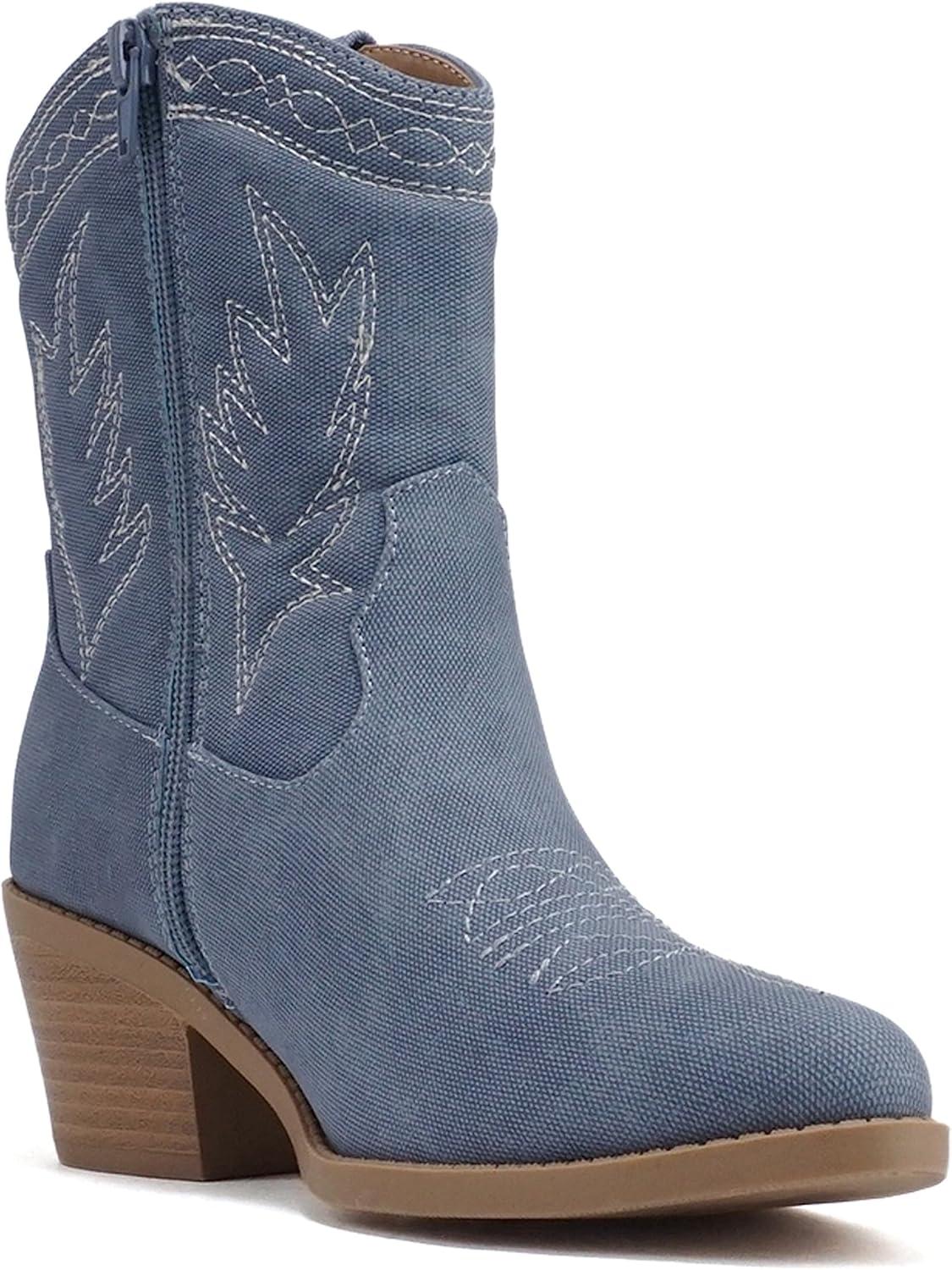 imageSoda Picotee Women Western Cowboy Cowgirl Stitched Ankle BootsDenim Blue