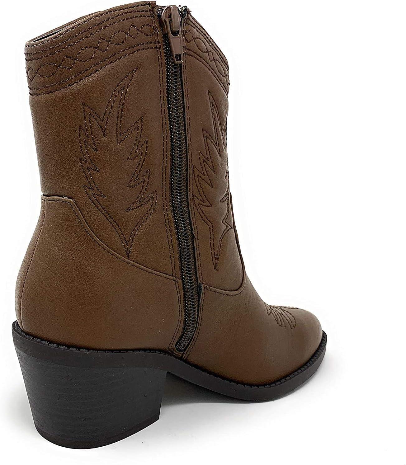 imageSoda Picotee Women Western Cowboy Cowgirl Stitched Ankle BootsDk Tan Pu