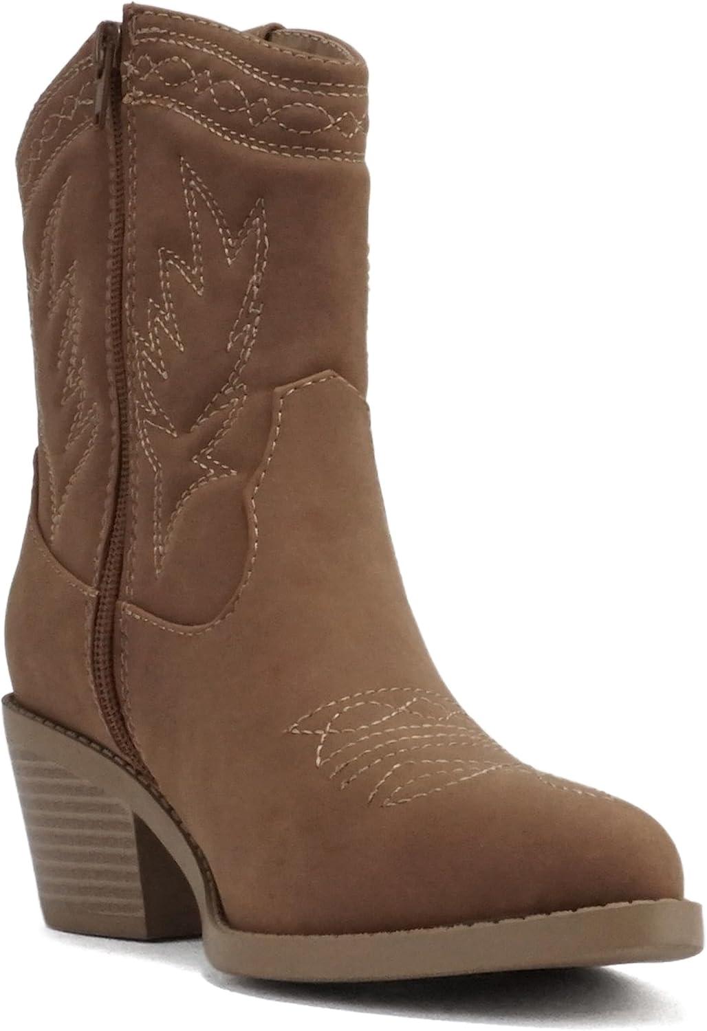imageSoda Picotee Women Western Cowboy Cowgirl Stitched Ankle BootsLight Cognac Nubuck