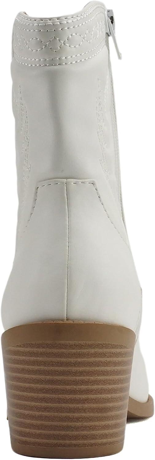 imageSoda Picotee Women Western Cowboy Cowgirl Stitched Ankle BootsWhite Pu