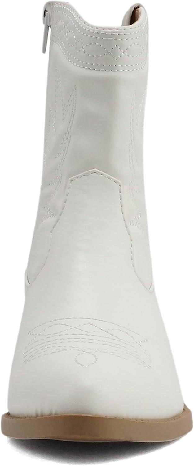 imageSoda Picotee Women Western Cowboy Cowgirl Stitched Ankle BootsWhite Pu