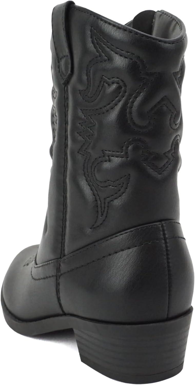 imageSoda RENO2 KidsGirlsChildren Western Cowboy Stitched Pointe Toe Low Heel Ankle Mid Shaft Fashion BootsBlack Pu
