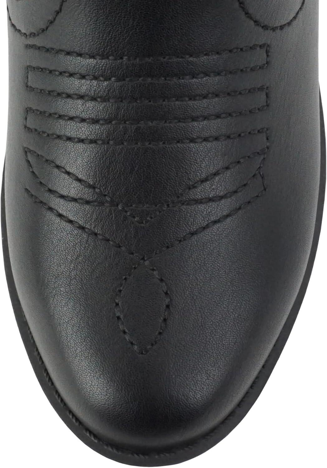 imageSoda RENO2 KidsGirlsChildren Western Cowboy Stitched Pointe Toe Low Heel Ankle Mid Shaft Fashion BootsBlack Pu