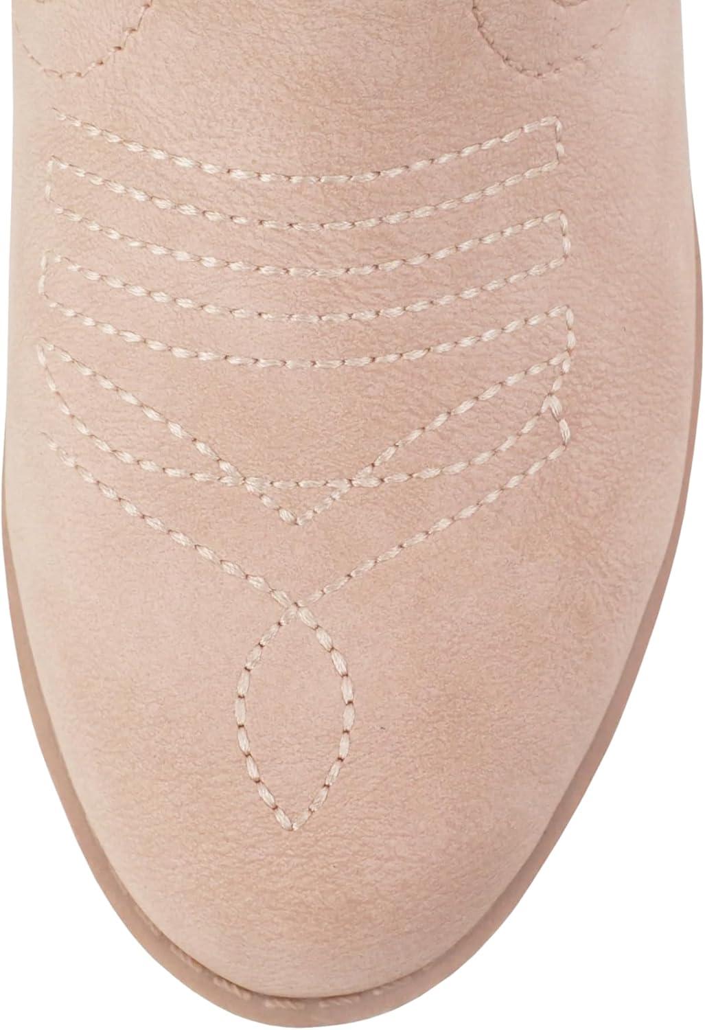imageSoda RENO2 KidsGirlsChildren Western Cowboy Stitched Pointe Toe Low Heel Ankle Mid Shaft Fashion BootsPink Nubuck