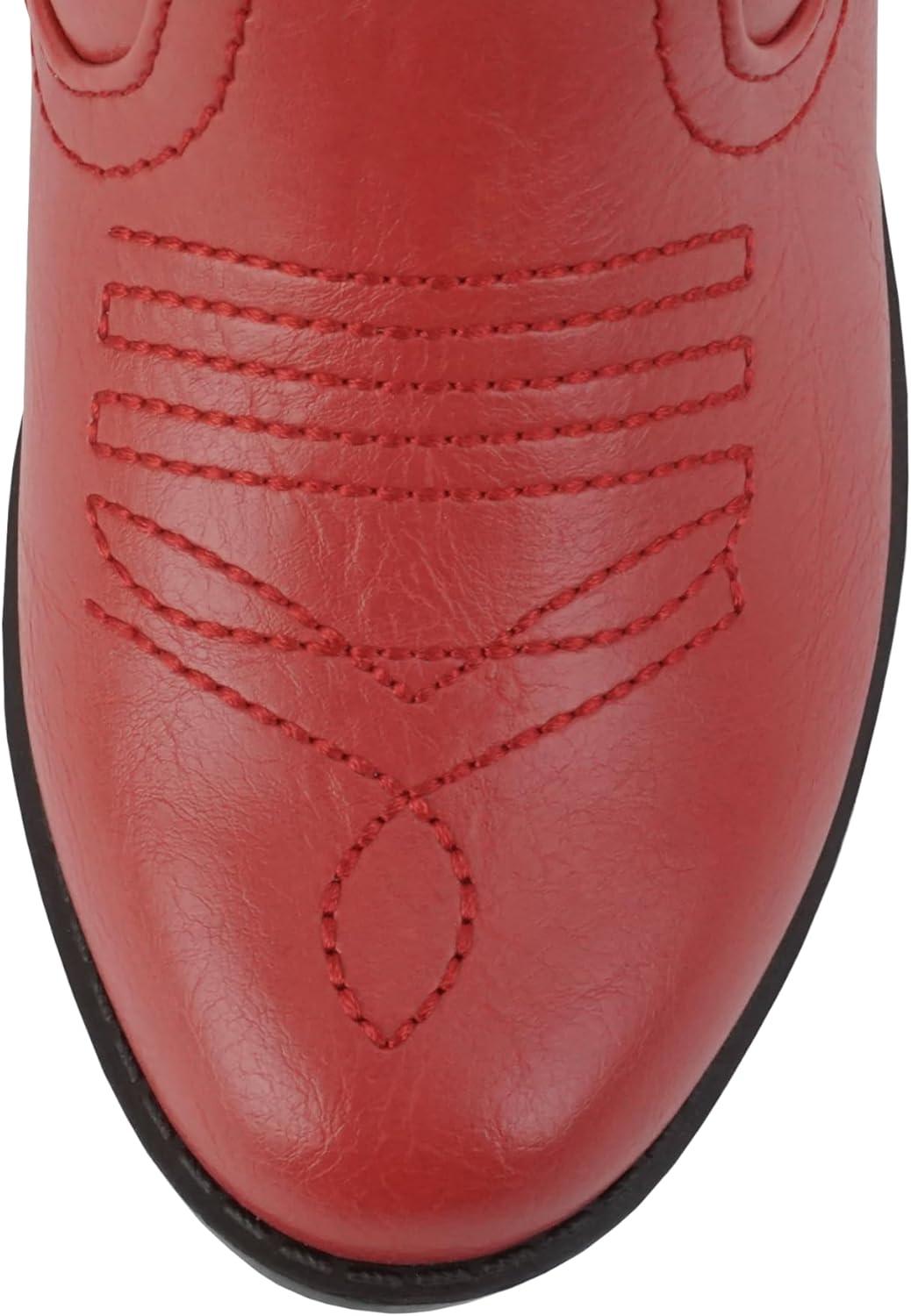 imageSoda RENO2 KidsGirlsChildren Western Cowboy Stitched Pointe Toe Low Heel Ankle Mid Shaft Fashion BootsRed Pu