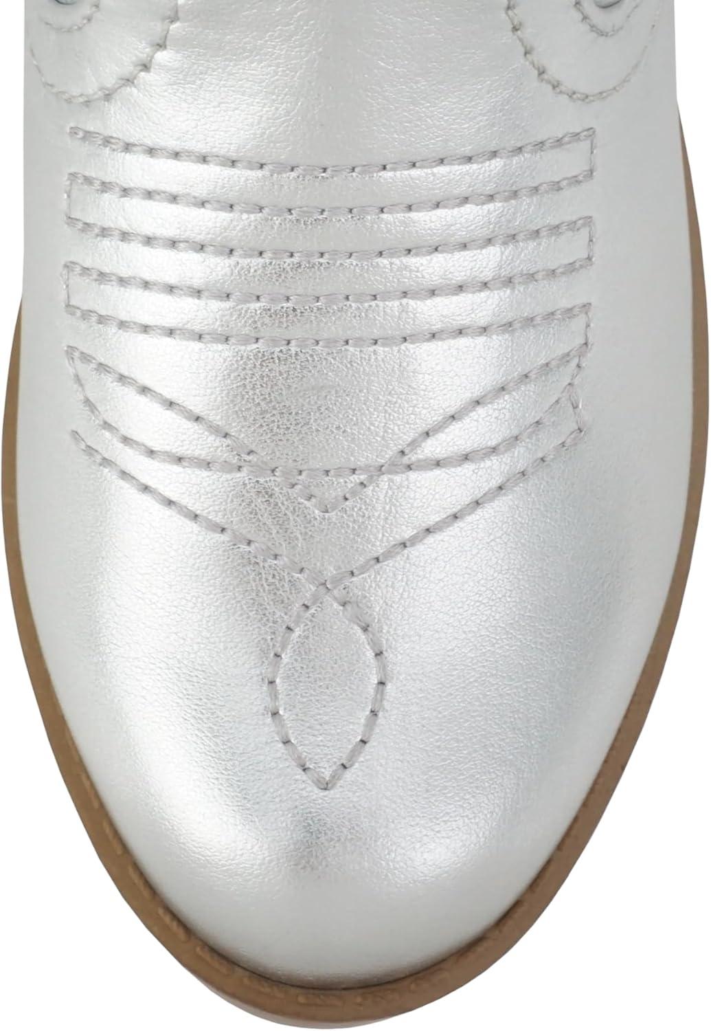 imageSoda RENO2 KidsGirlsChildren Western Cowboy Stitched Pointe Toe Low Heel Ankle Mid Shaft Fashion BootsSilver