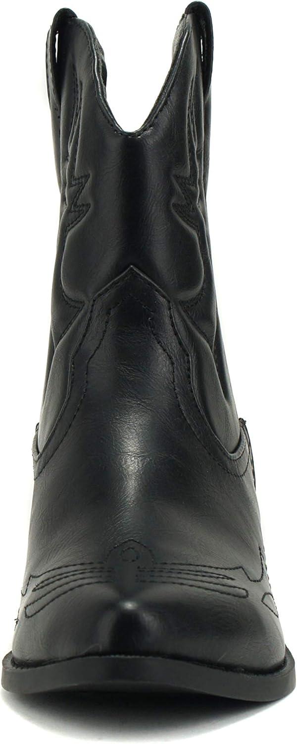imageSoda RIGGING  Women Western Stitched Pointe Toe Low Heel Ankle Mid Shaft BootsBlack