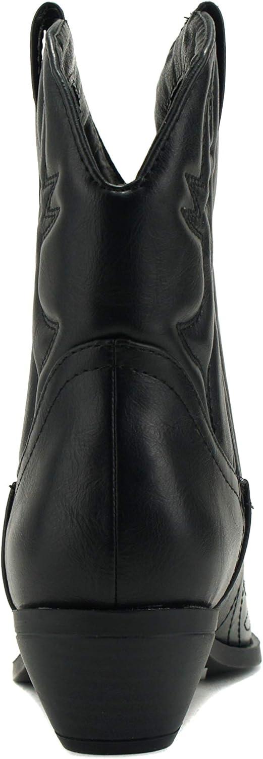 imageSoda RIGGING  Women Western Stitched Pointe Toe Low Heel Ankle Mid Shaft BootsBlack