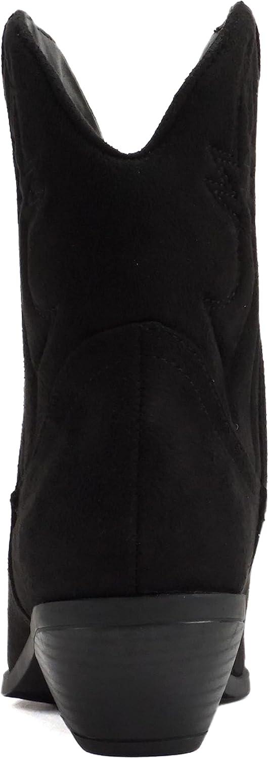 imageSoda RIGGING  Women Western Stitched Pointe Toe Low Heel Ankle Mid Shaft BootsBlack Imit Suede