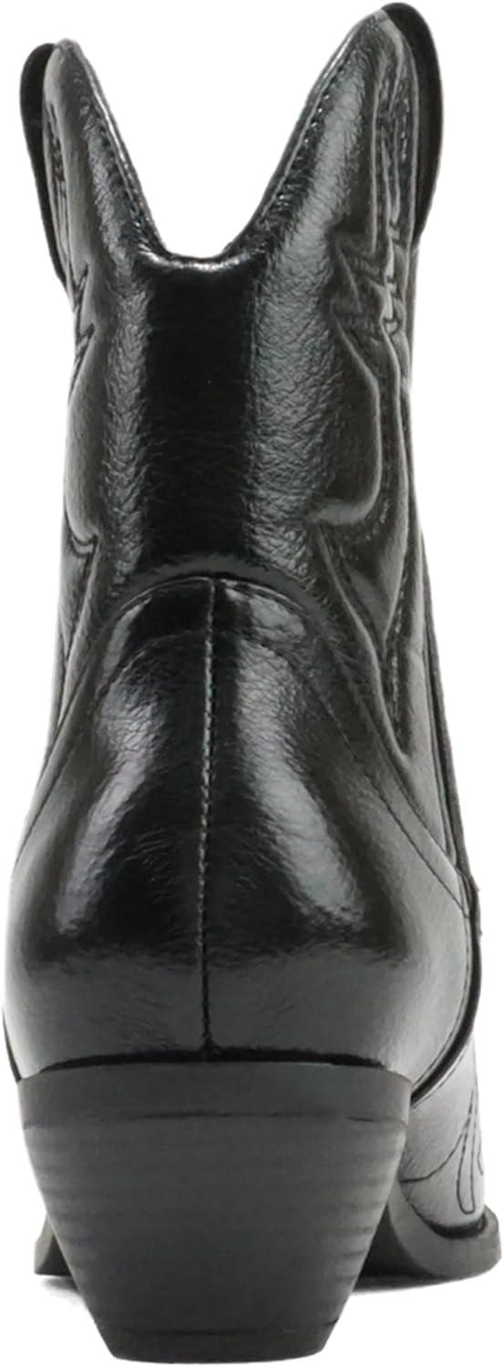 imageSoda RIGGING  Women Western Stitched Pointe Toe Low Heel Ankle Mid Shaft BootsBlack Metallic