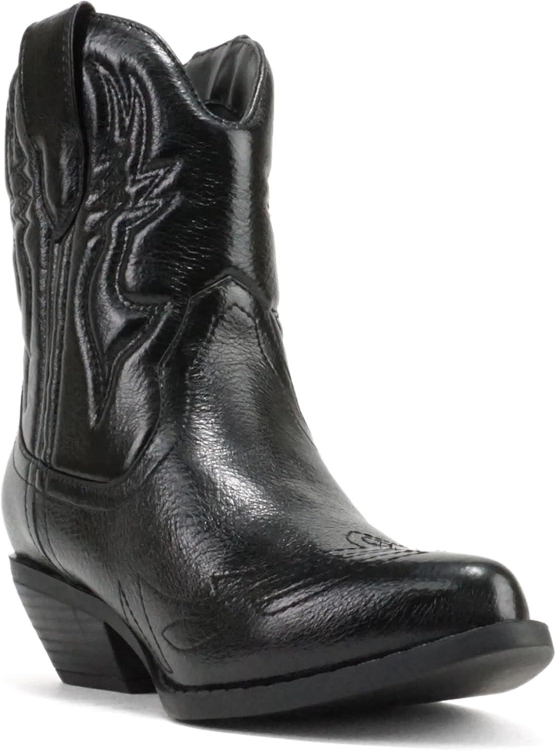 imageSoda RIGGING  Women Western Stitched Pointe Toe Low Heel Ankle Mid Shaft BootsBlack Metallic