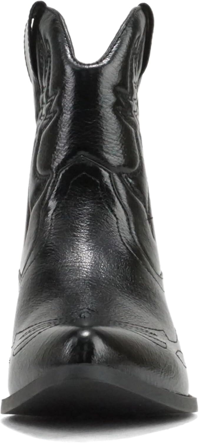imageSoda RIGGING  Women Western Stitched Pointe Toe Low Heel Ankle Mid Shaft BootsBlack Metallic