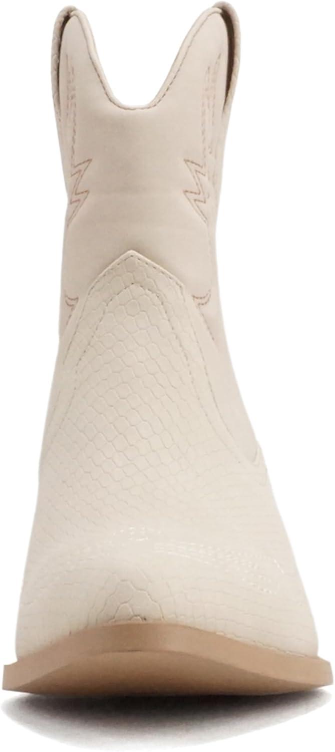 imageSoda RIGGING  Women Western Stitched Pointe Toe Low Heel Ankle Mid Shaft BootsCobra Nude