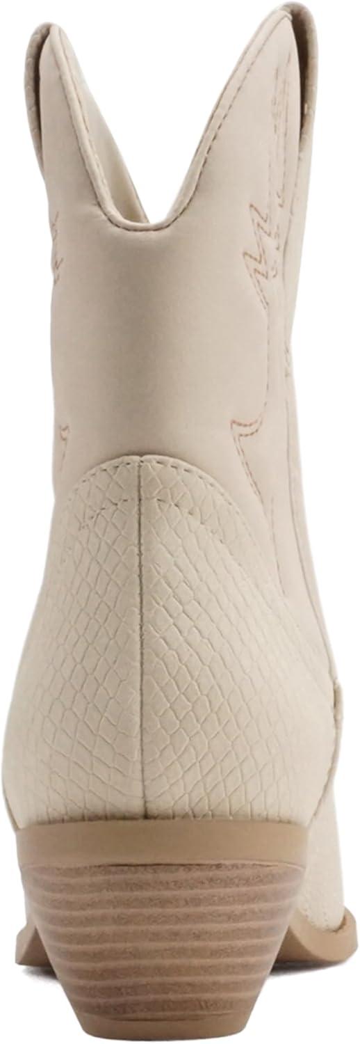 imageSoda RIGGING  Women Western Stitched Pointe Toe Low Heel Ankle Mid Shaft BootsCobra Nude