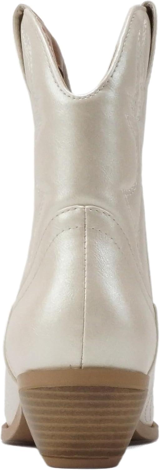 imageSoda RIGGING  Women Western Stitched Pointe Toe Low Heel Ankle Mid Shaft BootsCream Pearl