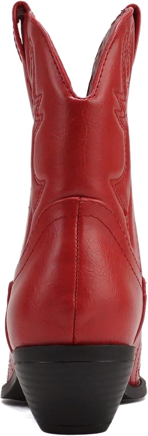 imageSoda RIGGING  Women Western Stitched Pointe Toe Low Heel Ankle Mid Shaft BootsRed Pu